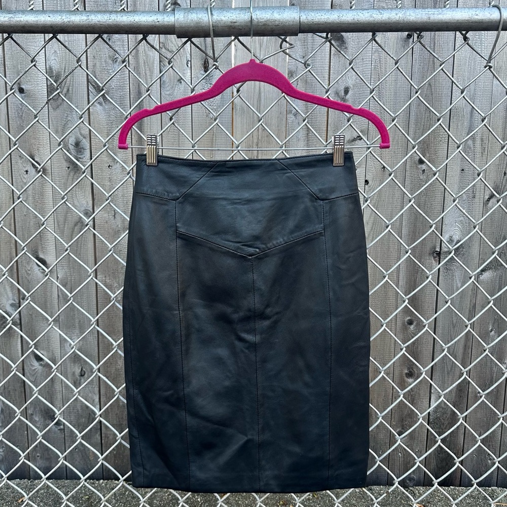Reiss Ruby Black Leather Pencil Skirt US Size 4 NWT